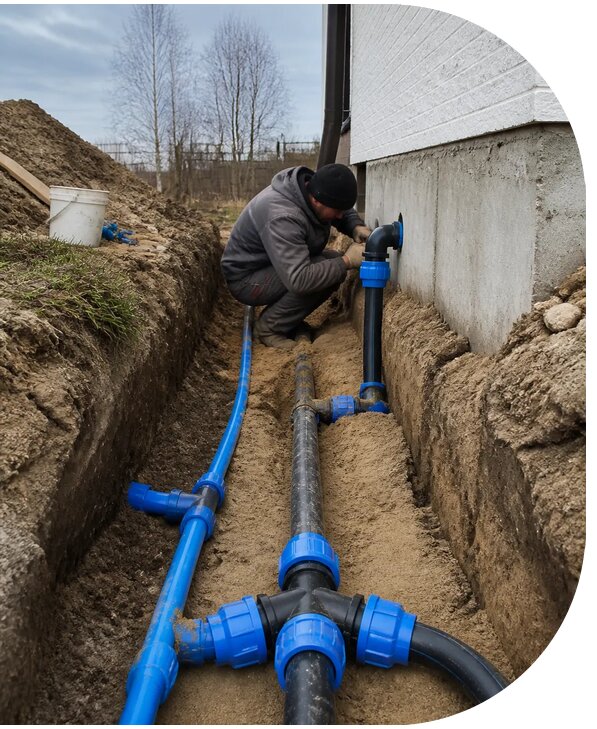 Монтаж наружного водопровода на участке под ключ в Новодвинске